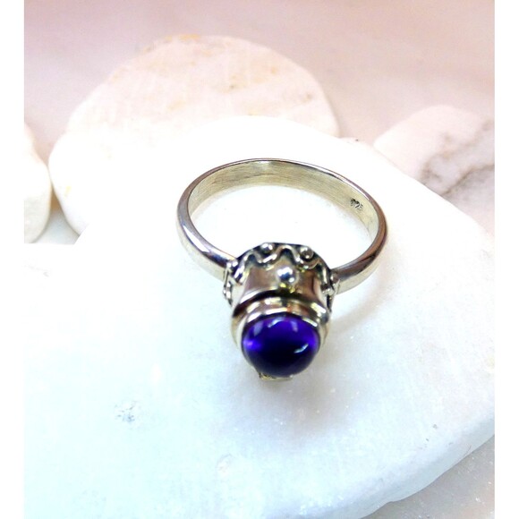 Amethyst Sterling Silver Poison Ring Wiccan Sz 7.75 - Picture 7 of 9
